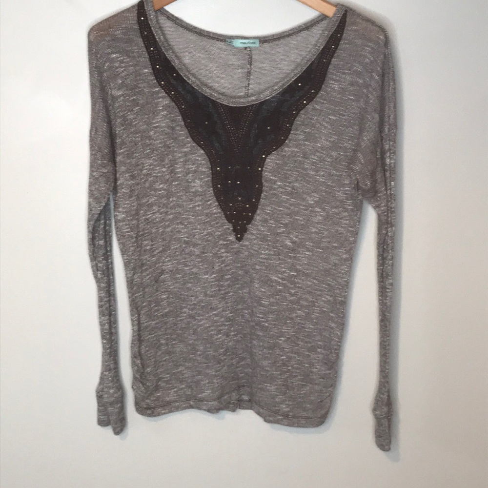 Maurice’s brown knit lace & stud button back top